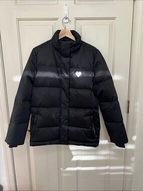 Love Moschino Black Quilted Puffer Jacket with Heart Detail